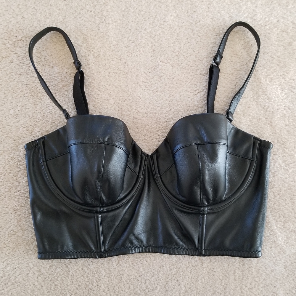 Victoria's Secret Very Sexy Balconet Faux Leather Black Bustier Bra 34D